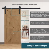 HOMCOM Kit per Porta Scorrevole in Stile Rustico con Binario 200cm e Rotelle, Nero(m-5)