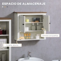 kleankin Armario de Pared para Baño Mueble de Baño Colgar con 2 Puertas y Estantes de Almacenamiento 60x19,5x52,5 cm Blanco(m-4)
