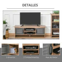 HOMCOM Mueble de TV para Televisores de 42" con 2 Compartimentos Cerrados con Puertas de Metal y 2 Estantes Abiertos Mueble de salón moderno Mesa para televisor 109x35x38 cm Madera Natural y Gris(m-5)