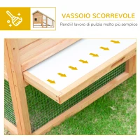 PawHut Gabbia per Conigli in Legno con Recinto e Rampa, Conigliera da Esterno Casetta per Porcellino d'India con Tetto Impermeabile, 158x65x120cm(m-6)