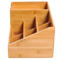 HOMCOM Organizador de Escritorio de Bambú Organizador de Mesa con 2 Cajones 6 Compartimentos y Estante para Oficina Hogar 33x20,5x15,5 cm Natural(m-8)