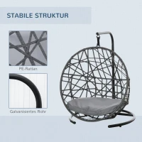 PawHut Rattan Hundehütte mit Kissen Hundehaus Haustierbett Katzenhaus Katzenkorb Katzenhöhle Hängesessel Hängematte für Hunde Katzen Outdoor Grau+Schwarz 60 x 53 x 76 cm(m-5)