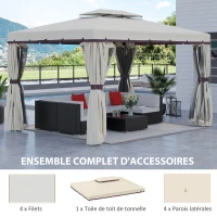Outsunny Toile de rechange pour pavillon tonnelle tente polyester haute densité 4 rideaux 4 moustiquaires 389 x 290 cm beige(m-4)