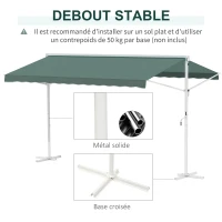 Outsunny Store Double Pente 4 x 3 m Manuel rétractable Inclinaison réglable métal Polyester imperméabilisé Vert foncé(m-7)