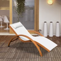 Outsunny Sonnenliege Gartenliege Liegestuhl Relaxliege Liege Relaxsessel mit Kopfkissen Lärche + Textilgewebe Braun+Creme 161 x 72 x 68 cm(m-2)
