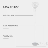 HOMCOM Modern Floor Lamp with K9 Crystal Lampshade, Tall Standing Lamp with E27 Bulb Base and Foot Switch for Living Room Bedroom Study Office Silver(m-6)