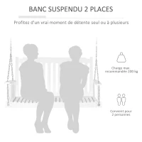 Outsunny Banc Suspendu 2 Places dim. 117L x 69l x 60H m Assise Haut Dossier à Lattes chaînes Suspension incluses Bois Sapin traité Peint Blanc(m-4)