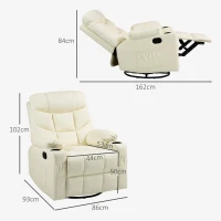 HOMCOM Manual Reclining Chair, Recliner Armchair with Swivel, Faux Leather, Footrest, Cup Holders, 86x93x102cm, Cream(m-3)
