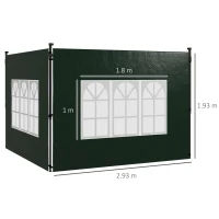 Outsunny Set 2 Teli per Gazebo 3x3 m e 3x6 m con Finestre, in PE e Plastica, 293x193 cm, Verde(m-3)