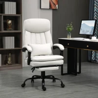 Vinsetto Office Chair, Ergonomic Desk Chair with 6-Point Vibration Massage and Lumbar Heating, Computer Chair with Lumbar Support Pillow, 155° Reclining Back and Footrest, Cream White(m-2)
