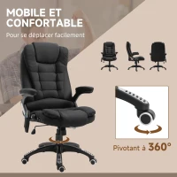 Vinsetto Fauteuil de bureau massant et chauffant, chaise de bureau, chaise ergonomique avec hauteur réglable, dossier inclinable et télécommande filaire, pivotant à 360° tissu en polyester noir(m-8)