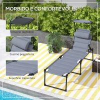 Outsunny Lettino Prendisole Pieghevole con Schienale Regolabile a 4 Livelli, Cuscino e Imbottitura, Grigio(m-6)