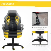 Vinsetto Sedia Gaming Ergonomica, Poltrona da Ufficio Girevole con Rotelle in Similpelle Nera e Gialla, Altezza Regolabile(m-4)