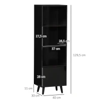 HOMCOM Estantería para Libros con 3 Estantes Abiertos y Cajón Librería Moderno para Almacenamiento Juguetes 40x30x129,5cm Negro(m-3)