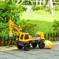 HOMCOM 2 in 1 Ride on Excavator Digger No Power Detachable Digging Bucket and Grab Bucket Music Light for 2-3 Years Old(m-2)