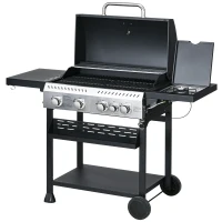 Outsunny Gasgrill BBQ-Grill, 4 Hauptbrenner, 1 Seitenkocher, 1 Warmhalteplatte; 135 x 53 x 101cm, Dunkelgrau(m-1)
