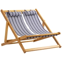 Outsunny Sonnenliege Doppelliege aus Holz Gartenliege Zweisitzer 3-stufig verstellbare Rückenlehne klappbar Loungemöbel Strand Pool bunt 108 x 105 x 85 cm(m-10)