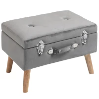 HOMCOM Elegant Velvet Footstool Pouffe Storage Trunk Stool Wood Legs Foot Pads Home Bedroom Hallyway Unique Storage Grey(m-11)