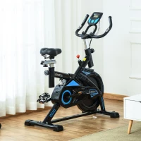 HOMCOM Stationary Exercise Bike w/ iPad Holder, LCD Monitor, Comfortable Seat, Indoor Cycling Training Bike, 13KG Flywheel,  Home Office, Black(m-2)