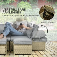 Outsunny 4-tlg. Gartenmöbelset, Rattanoptik, 2x Sofa, 2x Hocker, frei kombinierbar, Sitzkissen, dunkelgrau(m-5)