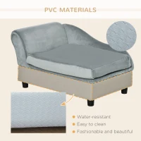 PawHut Dog Sofa for XS and S Size Dogs, Pet Chair Couch with Hidden Under Seat Storage, Kitten Sofa Bed with Soft Cushion Washable Cover, Wooden Frame - Grey(m-9)