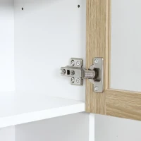 HOMCOM Küchenschrank Hochschrank Küchenbuffet mit Glastüren Geschirrschrank Esszimmerschrank mit 2 Schubladen und 2 Schränken Weiß+Natur 80 x 40 x 180 cm(m-9)