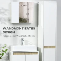 kleankin Spiegelschrank, Badschrank, versetzbarer Einlegeboden, leises Schließen, weiß, 48 x 15 x 45 cm(m-4)