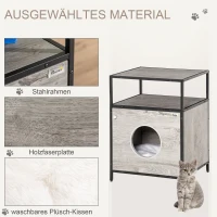 PawHut Katzenhöhle Katzenschrank Katzenbett Katzenhaus mit Tür offenem Regal Plüsch Grau+Schwarz 48 x 40 x 65,5 cm(m-7)