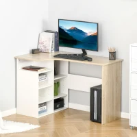 HOMCOM Eckschreibtisch Winkelschreibtisch PC-Tisch Computertisch Bürotisch mit Regal und Schublade L-Form Spanplatte Weiß+Eiche 120 x 70 x 75 cm(m-2)
