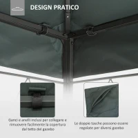 Outsunny Copertura per Gazebo 4x3 m a 2 Livelli in Poliestere con Cinghie e 10 Fori di Drenaggio, Grigio Antracite(m-6)
