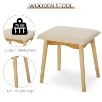 HOMCOM Dressing Table & Stool Set w/ Drawers Mirror Modern Elegant Vanity Makeup Padded Seat Home Bedroom Beauty Furniture Natural Brown(m-6)