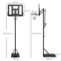 SPORTNOW Height Adjustable Basketball System, Freestanding Basketball Hoop and Stand w/ Wheels, 2.35-3.05m(m-3)