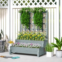Outsunny 2-Tier Raised Garden Bed with Trellis, Wooden Elevated Planter Box with Drainage Holes, Outdoor Raised Planter for Climbing Plants, Fruits, Vegetables, Flowers, Grey(m-10)