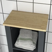 kleankin Colonna Bagno Salvaspazio con Armadietto e 3 Ripiani Aperti in Legno, 34x23x165cm, Grigio(m-9)