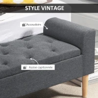 HOMCOM Banc coffre rangement capitonné banquette avec accoudoirs, banc de rangement pour la chambre à coucher, entrée, salon, charge 130 Kg dim. 116 x 44 x 58 cm gris foncé(m-6)