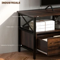 HOMCOM Mobile TV Industriale con 3 Cassetti e 3 Ripiani Aperti, in Legno e Acciaio, 147x40x50 cm, Nero e Marrone(m-6)
