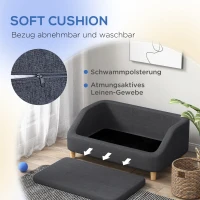 PawHut Hundesofa, Haustiersofa Katzensofa Hundebett für mittelgroße und große Hunde, Hundecouch mit Erhöhtem Design, Hundesessel mit Holzbeine, Dunkelgrau, 95 x 63 x 39 cm(m-6)