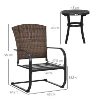 Outsunny Rattan Gartenmöbel-Set für 2 Personen inkl. Couchtisch und 2 Schaukelstühle, mit Kissen, Stahl, Braun(m-3)