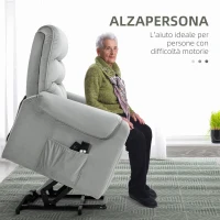 HOMCOM Poltrona Relax Reclinabile a 135°, Massaggiante e Alzapersona con Telecomando, 79x97x103cm, Grigio(m-4)