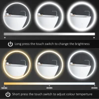 kleankin Round Bathroom Mirror with LED Lights, Wall Mount Dimmable Makeup Mirror with 3 Temperature Colours, Defogging Film and Memory Function, Frameless, Hardwired, 70 x 70 cm(m-5)