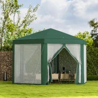 Outsunny 4M Hexagon Gazebo, Netting Party Tent, Patio Canopy Outdoor Event Shelter for Activities, Shade Resistant, Green(m-10)