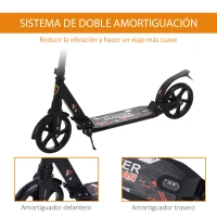 HOMCOM Patinete Plegable Scooter con Manillar Altura Ajustable Patinete Ligero para Adultos y Niños (más de 14 años) Tipo Monopatín con Freno Grandes Ruedas Ø200 mm Aluminio Carga 100kg(m-7)