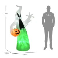 HOMCOM Selbst aufblasendes Spuk Gespenst Geist LED beleuchtet Halloween Dekoration Polyester Weiß 105 x 65 x 180 cm(m-3)