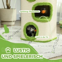 PawHut Kratzturm, 76 cm, Katzenhöhlen mit Plüsch, Kratzfläche, Spielzeug, Grün/Cremeweiß(m-6)