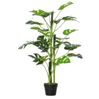 Outsunny Plante artificielle modèle Monstera avec 21 feuilles en pot ciment, intérieur ou extérieur, dim. Ø16 x 100H cm(m-1)