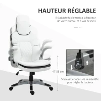 HOMCOM Fauteuil de bureau manager gaming style baquet racing dossier assise capitonné revêtement synthétique blanc noir(m-5)