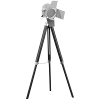 HOMCOM Industrial Tripod Floor Lamp, Nautical Cinema Standing Spotlight with Wood Legs and Adjustable Height for Living Room, Bedroom, Black and Silver(m-1)