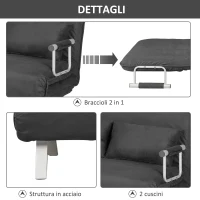 HOMCOM Divano Letto 2 Posti in Similpelle e Acciaio con Seduta Regolabile in 5 Posizioni, 105x80x78 cm, Grigio(m-5)