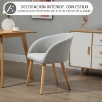 HOMCOM Silla de Comedor Tapizada en Lino Sintético Transpirable con Asiento Acolchado y Patas de Madera Silla de Ocio Moderna para Salón Dormitorio 55x58x74 cm Gris(m-6)