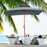 Outsunny 3 x 3 metre Patio Parasol Garden Umbrellas Sunshade Outdoor Wooden Parasol Canopy Double Tier, Dark Grey, BASE NOT INCLUDED(m-13)